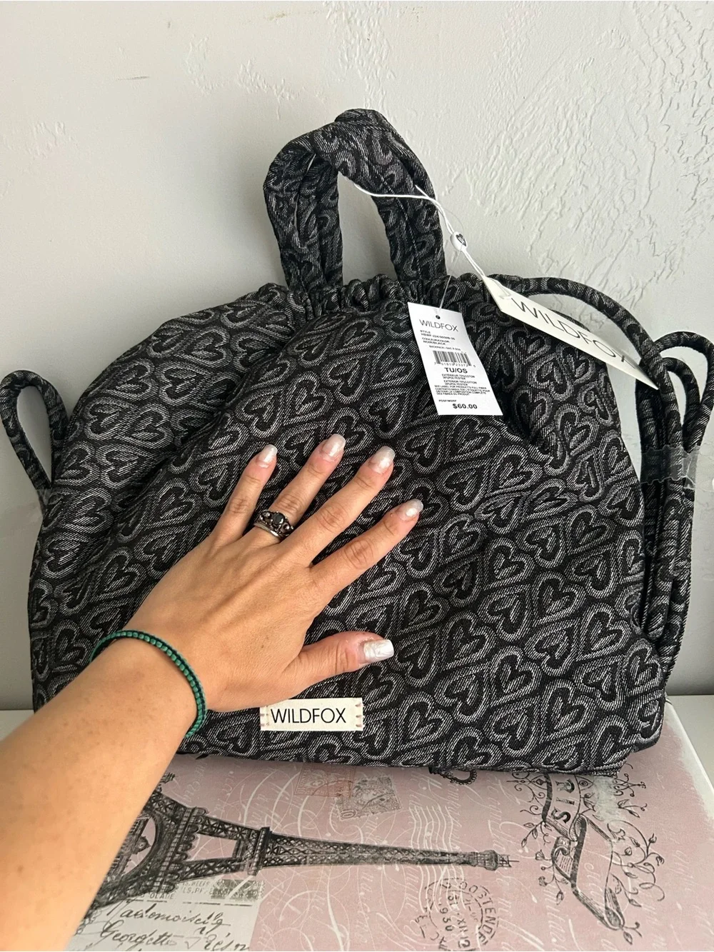 WILDFOX Black & Gray Heart Jacquard Tote
